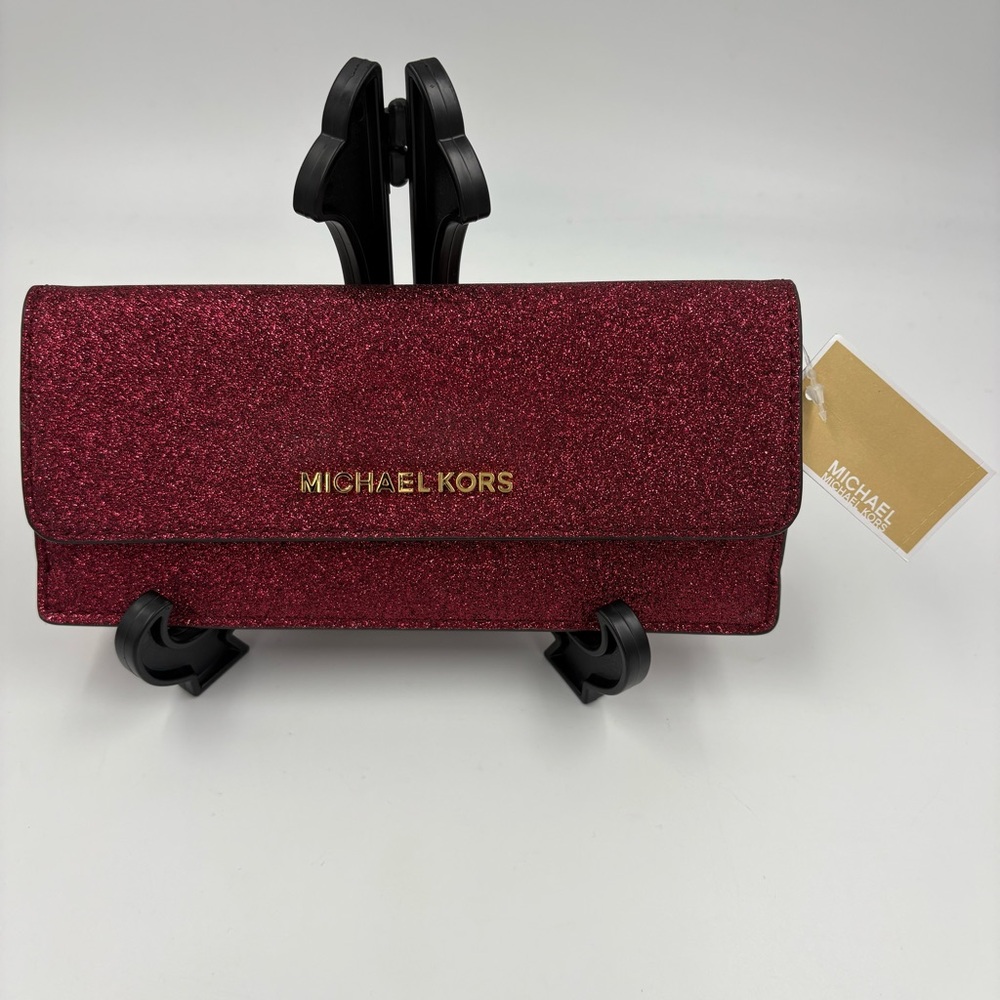 NWT Michael Kors Flat Wallet Cranberry‎ Leather Glitter